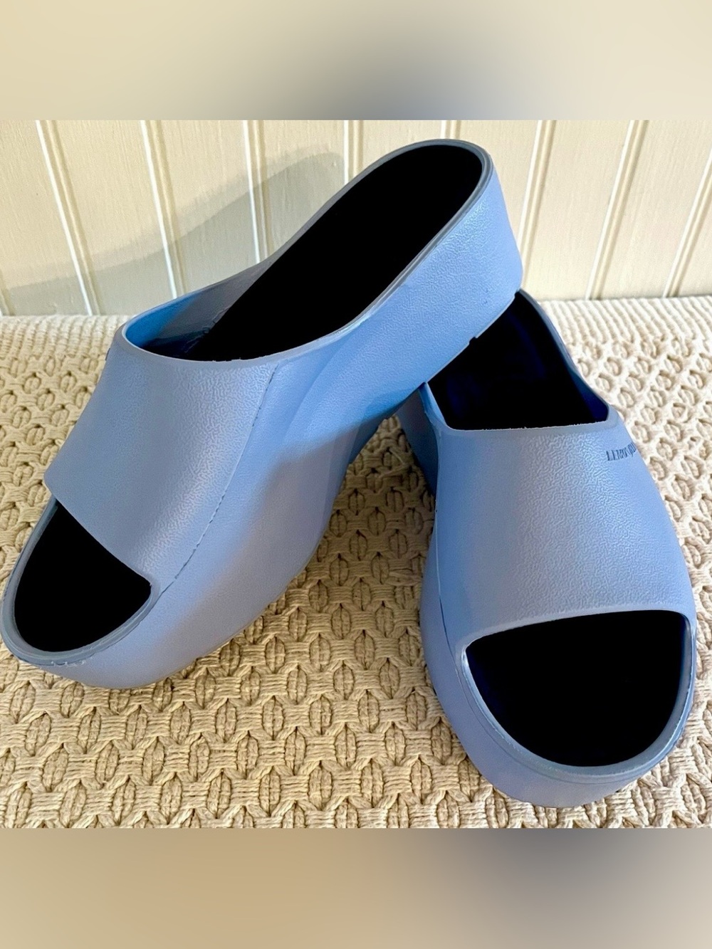 Light Blue Slide Wedge Sandals for Women